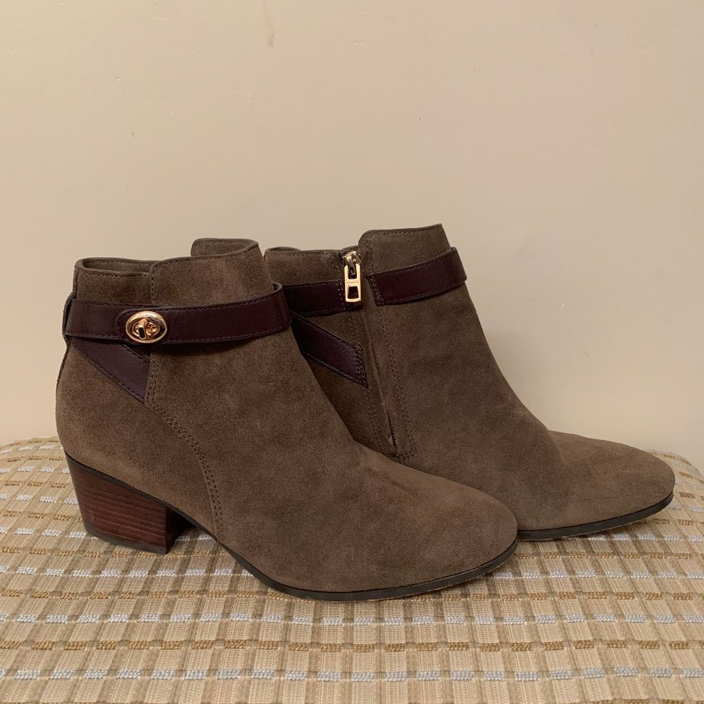 Coach olive green suede booties